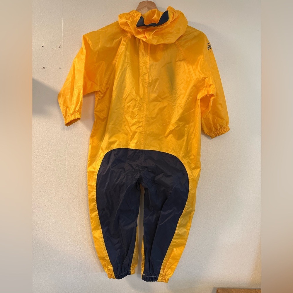 Tuffo Kids Yellow Waterproof One-Piece Rain Suit with Navy Knee Panels - Picture 3 of 3